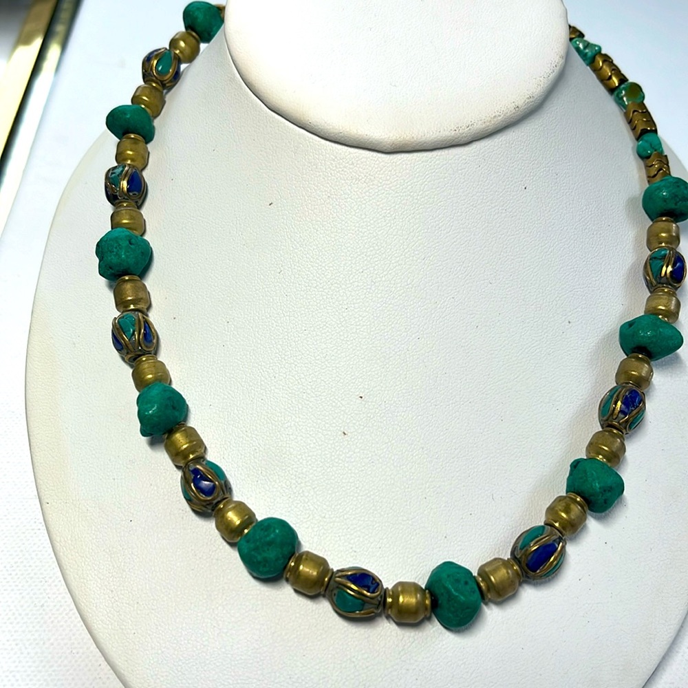 18”necklace New Handmade. lapis Moroccan beads brass. Gift bag included